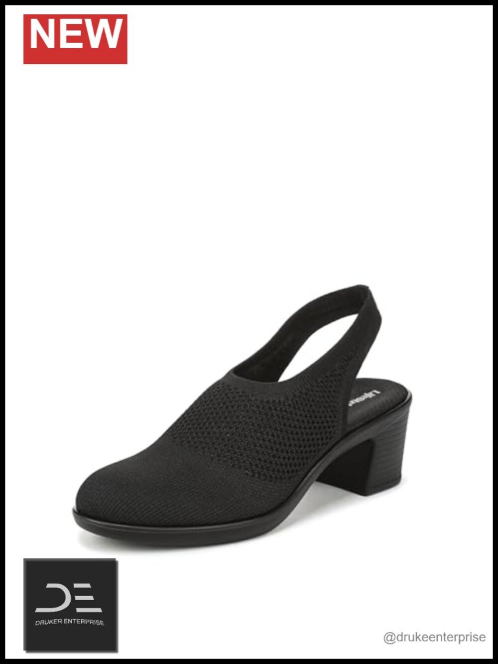 Stretchy Knit Slingback Pumps with Block Heel and Arch Support